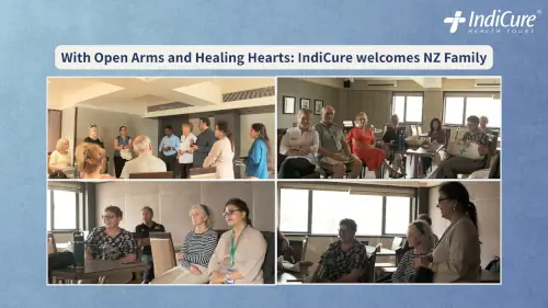 A warm, smiling welcome as the IndiCure team greets the New Zealand medical tour group